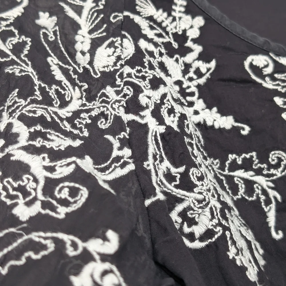 Anthropologie Edme & Esyllte Embroidered Puff Sleeve Cotton Silk Blouse Sz 6
